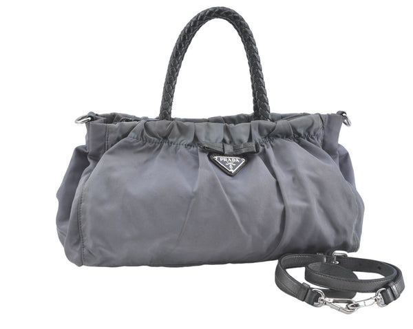 Authentic PRADA Nylon Leather 2Way Shoulder Hand Bag Purse Gray G0256