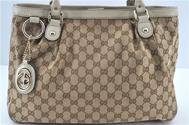 Authentic GUCCI Sukey Shoulder Tote Bag GG Canvas Leather 296835 Brown G0664