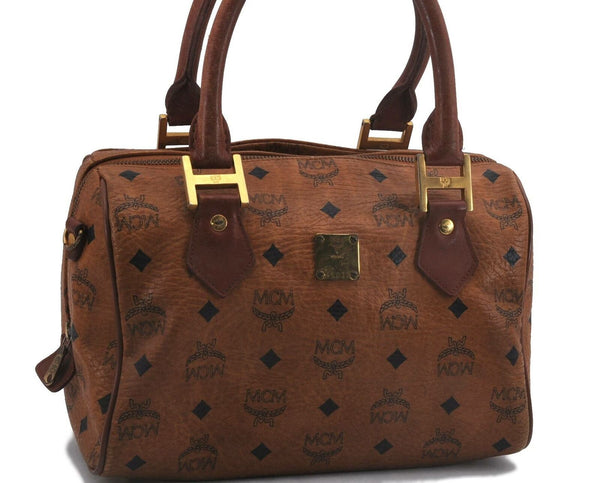 Authentic MCM Visetos Leather Vintage Hand Bag Brown G0835