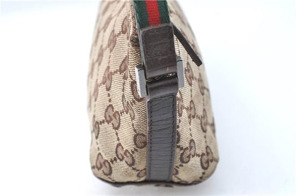 Authentic GUCCI Web Sherry Line Hand Bag Pouch GG Canvas Leather Brown G1169