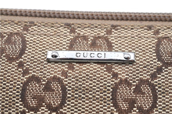 Authentic GUCCI Web Sherry Line Hand Bag Pouch GG Canvas Leather Brown G1169