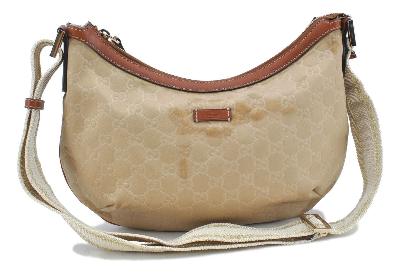 Authentic GUCCI Shoulder Cross Body Bag GG Nylon Leather 181092 Beige G1808