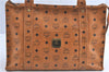 Authentic MCM Visetos Leather Vintage Shoulder Tote Bag Brown Black G2348