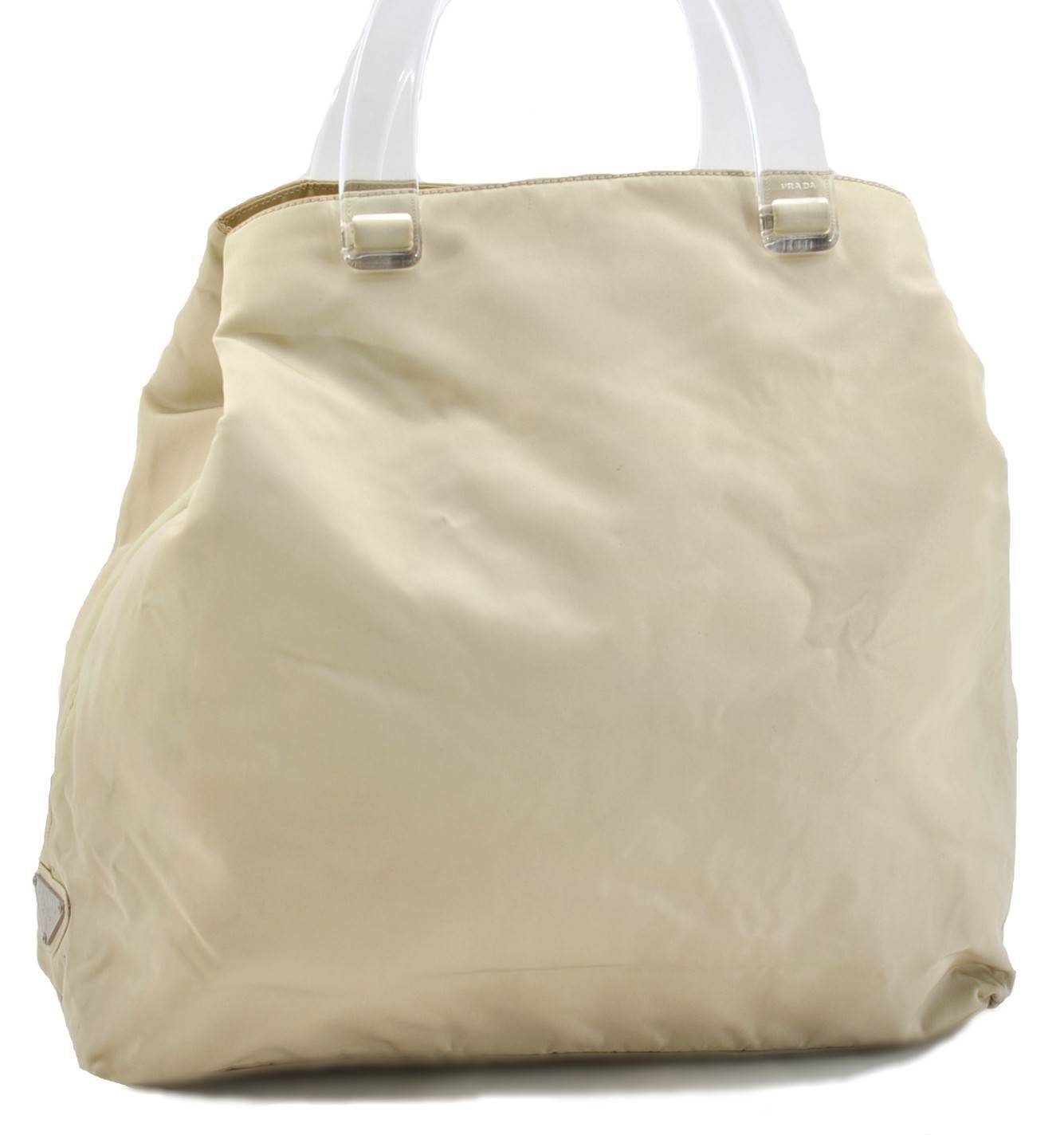 Authentic PRADA Nylon Plastic Handle Hand Bag Cream Ivory G2423