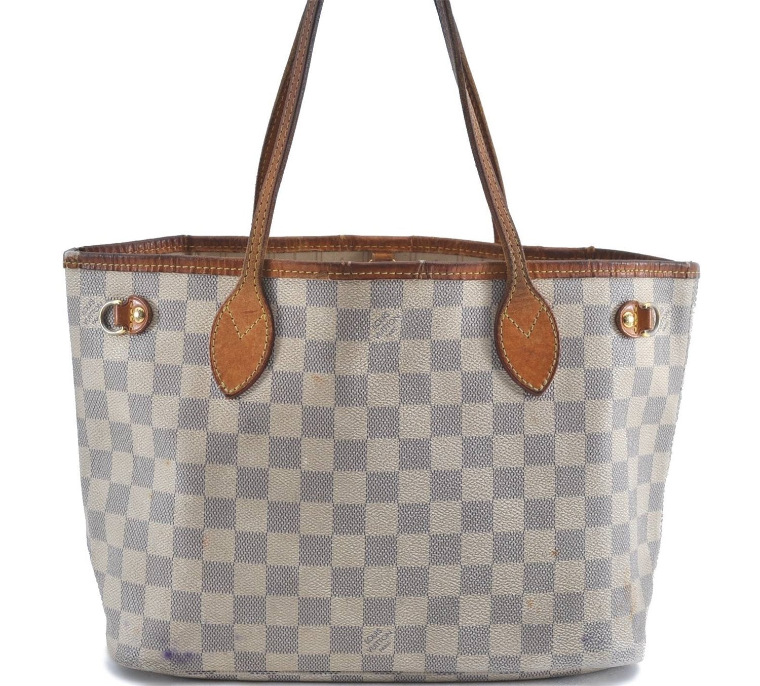 Authentic Louis Vuitton Damier Azur Neverfull PM Tote Bag N51110 LV G2571