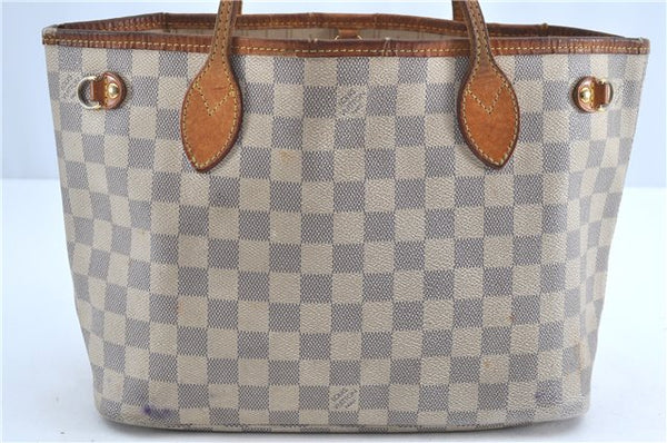 Authentic Louis Vuitton Damier Azur Neverfull PM Tote Bag N51110 LV G2571