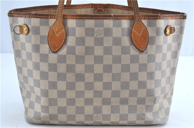 Authentic Louis Vuitton Damier Azur Neverfull PM Tote Bag N51110 LV G2571