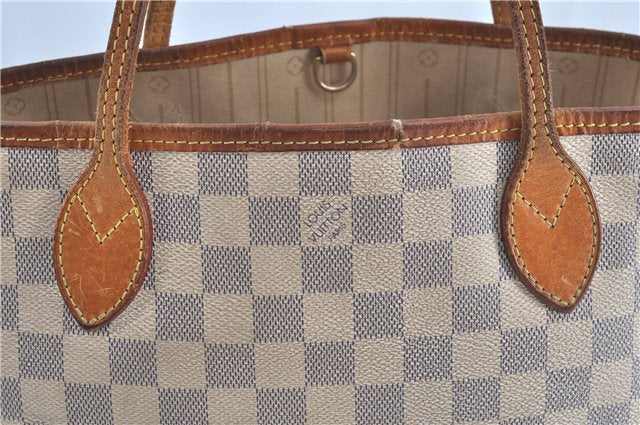 Authentic Louis Vuitton Damier Azur Neverfull PM Tote Bag N51110 LV G2571