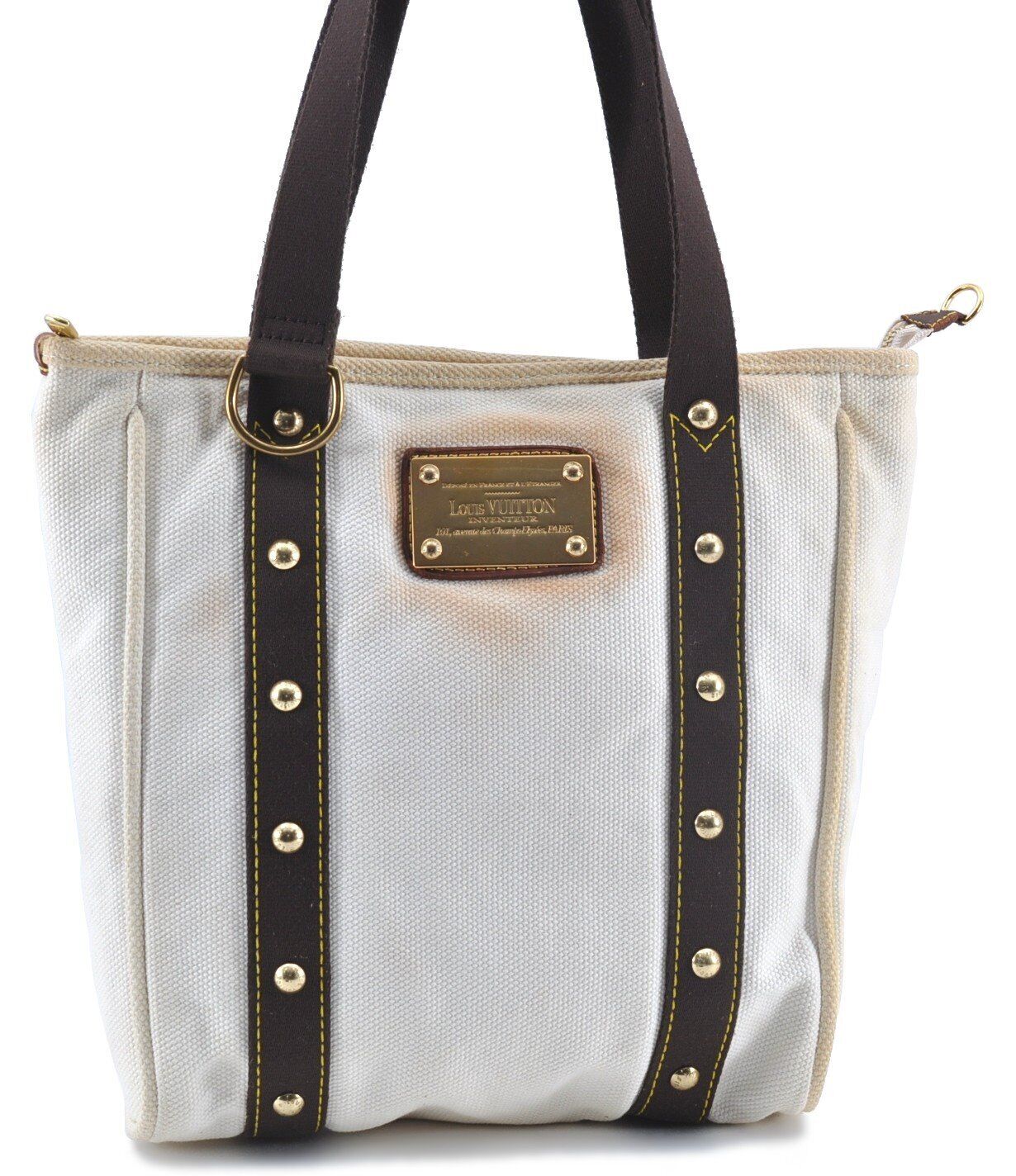 Authentic LOUIS VUITTON Antigua Cabas MM Tote Bag White Brown M40036 LV G2803