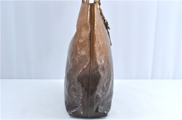 Authentic PRADA Enamel Shoulder Tote Bag Purse BR4059 Brown G3058