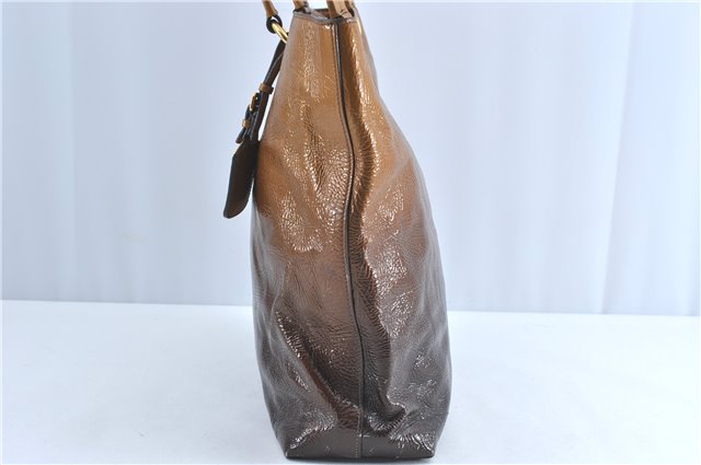 Authentic PRADA Enamel Shoulder Tote Bag Purse BR4059 Brown G3058