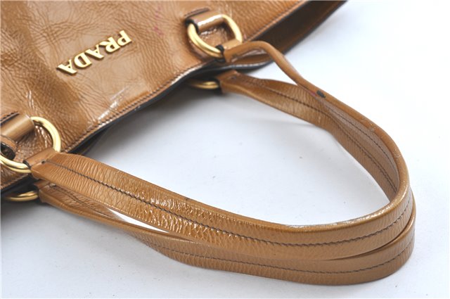 Authentic PRADA Enamel Shoulder Tote Bag Purse BR4059 Brown G3058