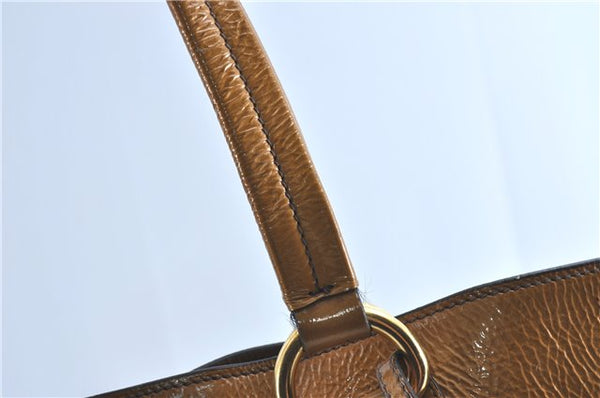 Authentic PRADA Enamel Shoulder Tote Bag Purse BR4059 Brown G3058
