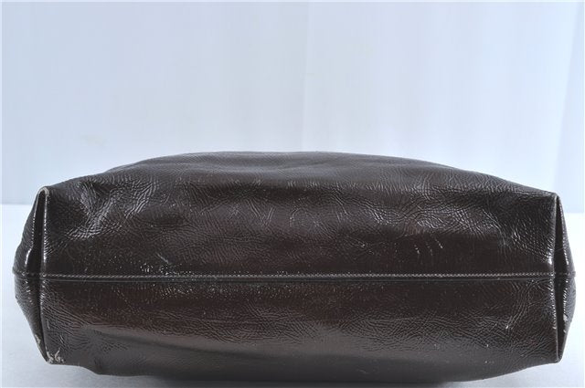 Authentic PRADA Enamel Shoulder Tote Bag Purse BR4059 Brown G3058