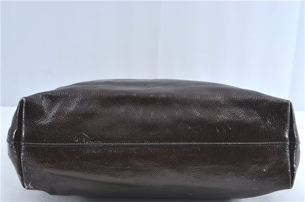 Authentic PRADA Enamel Shoulder Tote Bag Purse BR4059 Brown G3058