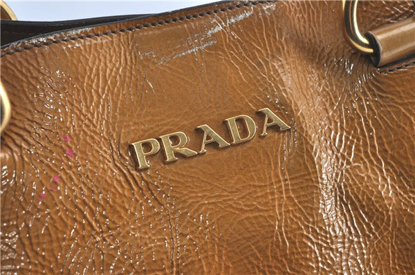Authentic PRADA Enamel Shoulder Tote Bag Purse BR4059 Brown G3058