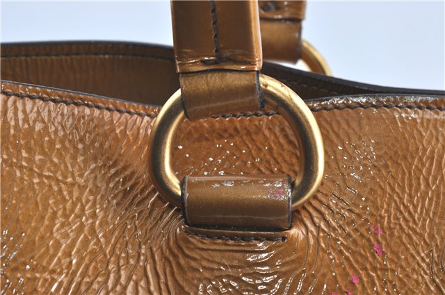 Authentic PRADA Enamel Shoulder Tote Bag Purse BR4059 Brown G3058