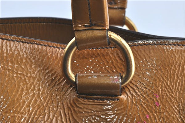 Authentic PRADA Enamel Shoulder Tote Bag Purse BR4059 Brown G3058