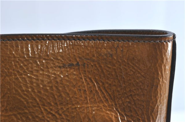 Authentic PRADA Enamel Shoulder Tote Bag Purse BR4059 Brown G3058