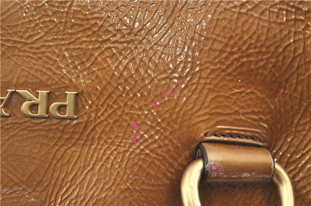 Authentic PRADA Enamel Shoulder Tote Bag Purse BR4059 Brown G3058
