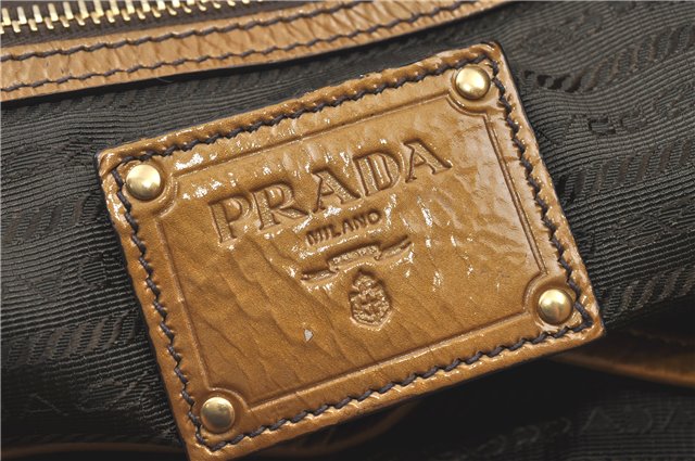 Authentic PRADA Enamel Shoulder Tote Bag Purse BR4059 Brown G3058