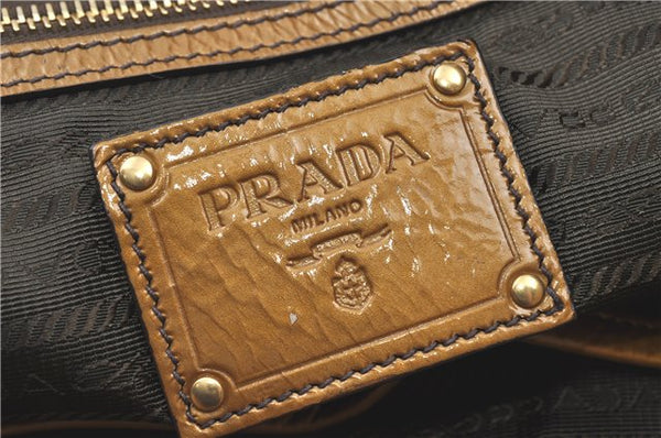 Authentic PRADA Enamel Shoulder Tote Bag Purse BR4059 Brown G3058