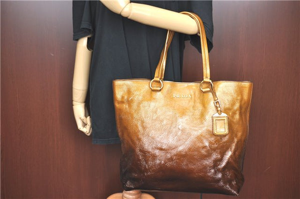 Authentic PRADA Enamel Shoulder Tote Bag Purse BR4059 Brown G3058