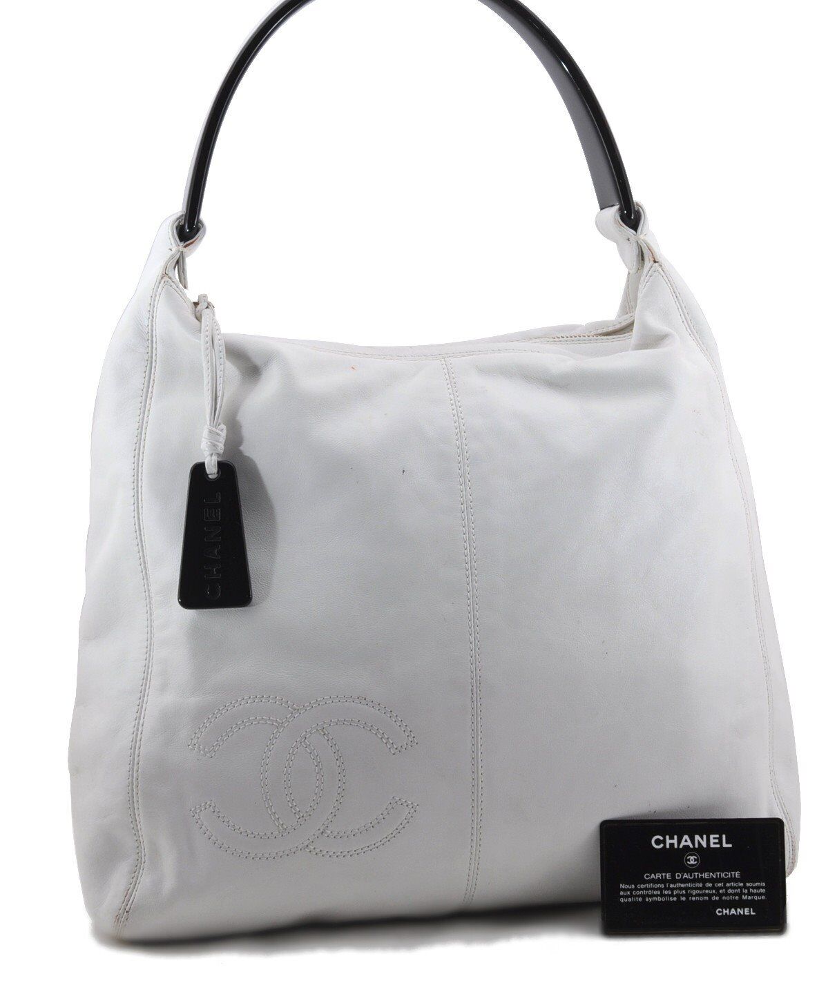 Authentic CHANEL Lamb Skin CC Logo Shoulder Hand Bag White G4038