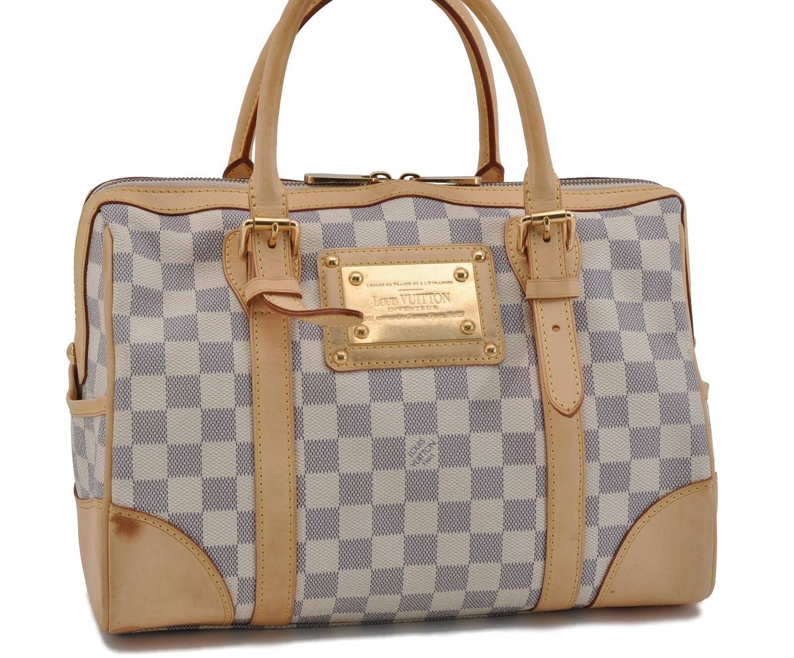 Authentic LOUIS VUITTON Damier Azur Berkeley Hand Boston Bag N52001 LV G4041