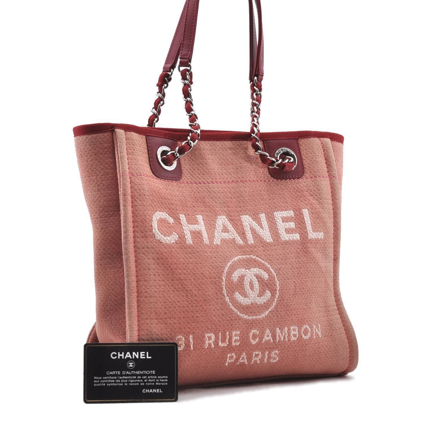Authentic Chanel Deauville Line Shoulder Tote Bag Pink G4153