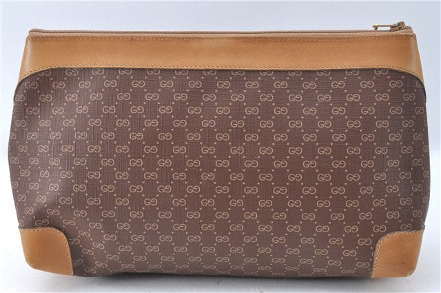 Authentic GUCCI Micro GG PVC Leather Clutch Hand Bag Purse Brown G4192