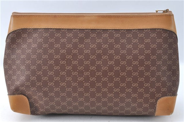 Authentic GUCCI Micro GG PVC Leather Clutch Hand Bag Purse Brown G4192