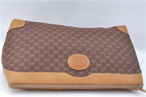 Authentic GUCCI Micro GG PVC Leather Clutch Hand Bag Purse Brown G4192