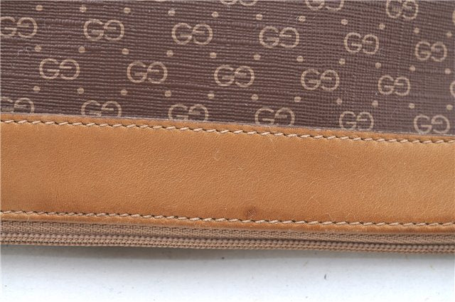 Authentic GUCCI Micro GG PVC Leather Clutch Hand Bag Purse Brown G4192