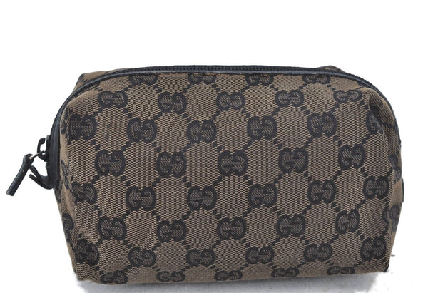 Authentic GUCCI Pouch GG Canvas Leather 0391117 Black G4296