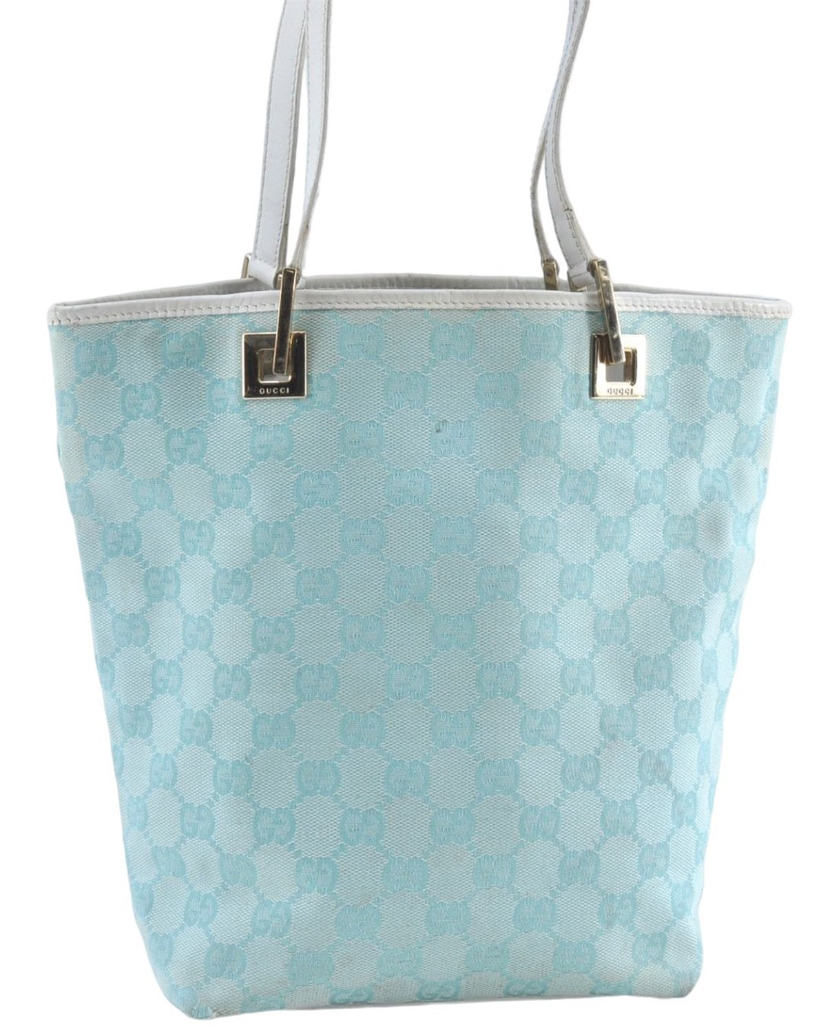Authentic GUCCI Shoulder Tote Bag GG Canvas Leather 0021099 Light Blue G4338