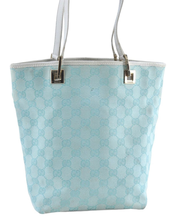 Authentic GUCCI Shoulder Tote Bag GG Canvas Leather 0021099 Light Blue G4338