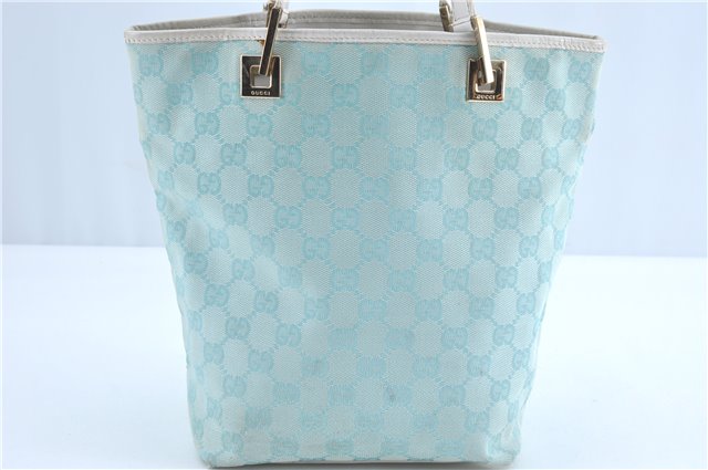 Authentic GUCCI Shoulder Tote Bag GG Canvas Leather 0021099 Light Blue G4338