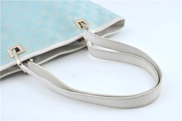 Authentic GUCCI Shoulder Tote Bag GG Canvas Leather 0021099 Light Blue G4338