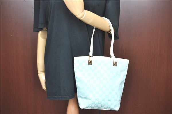 Authentic GUCCI Shoulder Tote Bag GG Canvas Leather 0021099 Light Blue G4338
