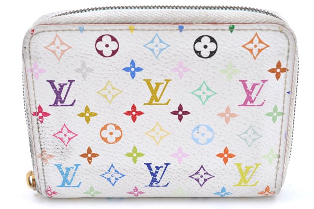 Auth Louis Vuitton Monogram Multicolor Zippy Coin Purse White M66548 Junk G4447