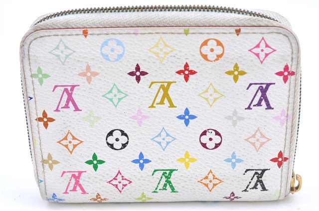 Auth Louis Vuitton Monogram Multicolor Zippy Coin Purse White M66548 Junk G4447