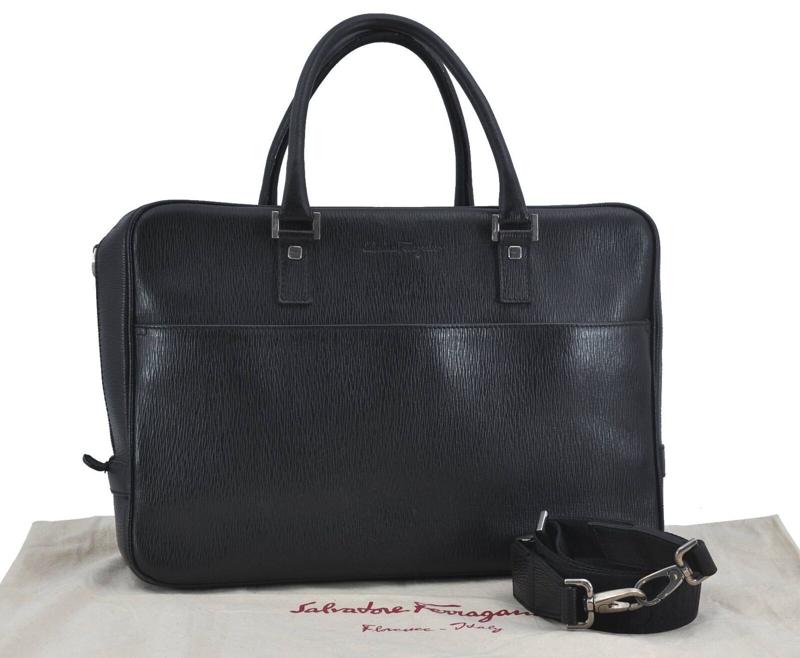 Authentic Salvatore Ferragamo Leather 2Way Briefcase Hand Bag Black SF G4604