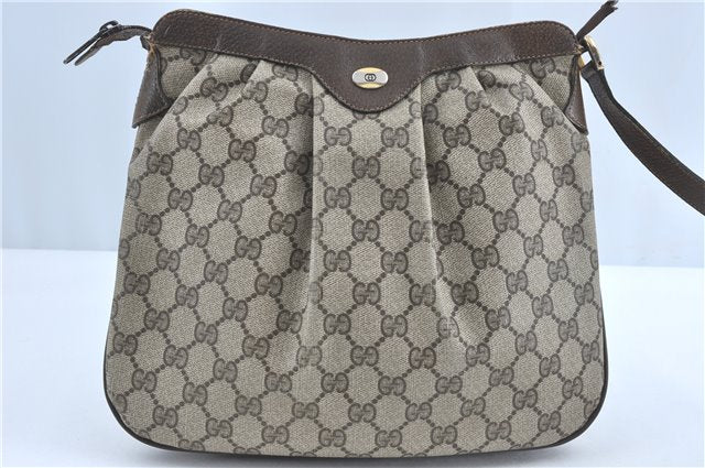 Authentic GUCCI Shoulder Cross Body Bag Purse GG PVC Leather Brown Junk G4793