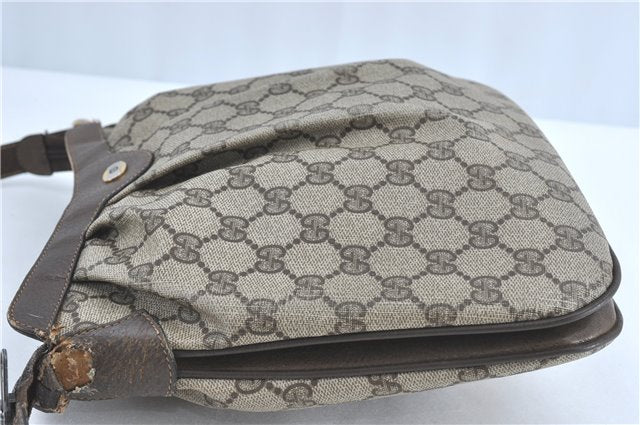 Authentic GUCCI Shoulder Cross Body Bag Purse GG PVC Leather Brown Junk G4793