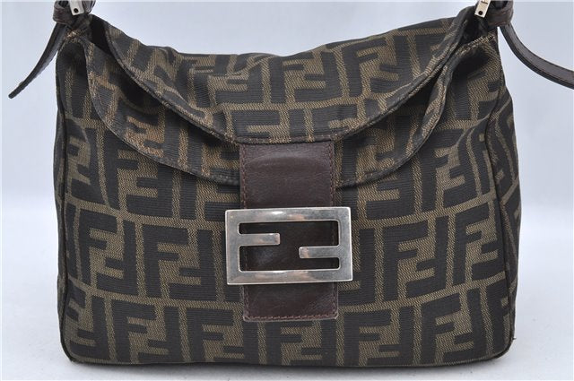 Authentic FENDI Zucca Mamma Baguette Shoulder Bag Canvas Leather Brown G5530