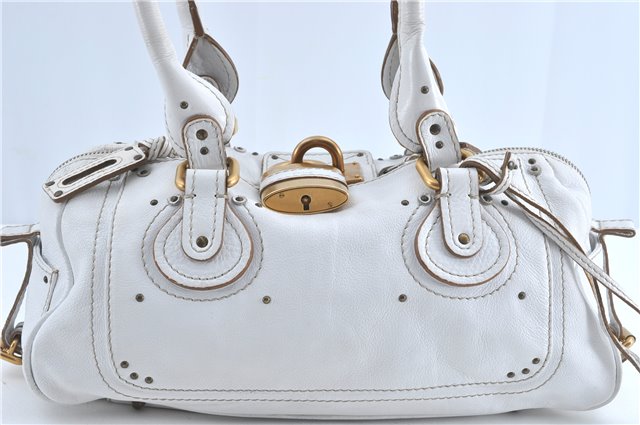 Authentic Chloe Paddington Leather Shoulder Hand Bag Purse White G5531