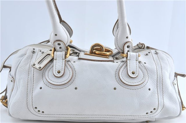 Authentic Chloe Paddington Leather Shoulder Hand Bag Purse White G5531