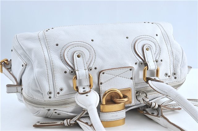 Authentic Chloe Paddington Leather Shoulder Hand Bag Purse White G5531