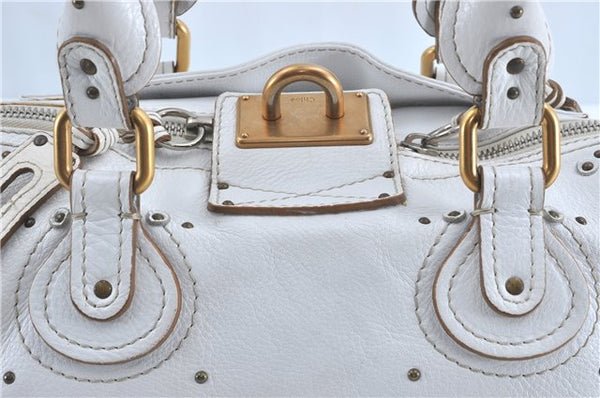 Authentic Chloe Paddington Leather Shoulder Hand Bag Purse White G5531